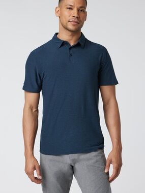 Vuori Strato Tech Polo Short Sleeve Navy Blue Heather Performance Activewear